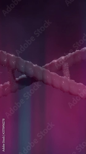 Animation of DNA strand twisting against vibrant pink and purple background