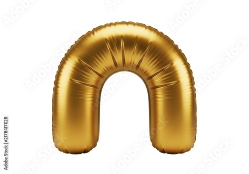 Golden metallic inflatable arch against white background