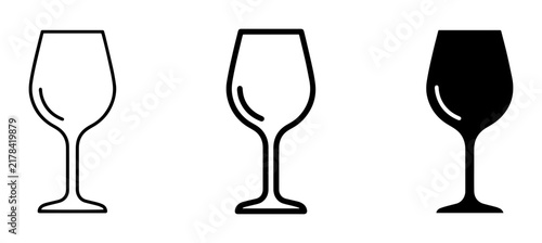 Wine Glass Icons, Outline and Silhouette, Beverage Drinkware Vector Set
