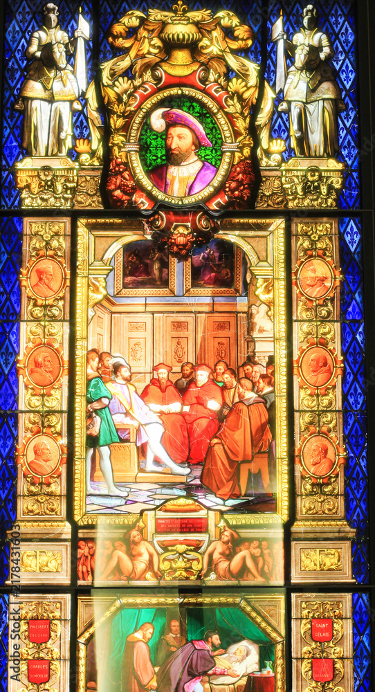 Obraz premium Historic Stained Glass Window, Louvre Museum, Paris