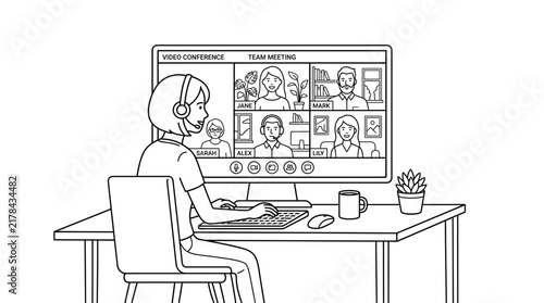 Video Conference Team Meeting Vector Illustration