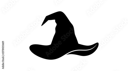 Spooky black witch hat silhouette. Ideal for Halloween graphic designs, magic themes, witchcraft illustrations, and festive autumn decorations.