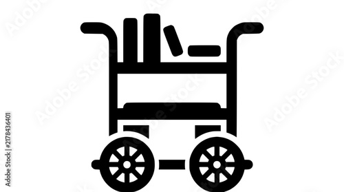 Book Cart Icon - Stacked Books on Trolley, Isolated