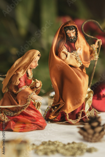 Obraz na płótnie Nativity scene with Mary Joseph and baby Jesus Christmas display