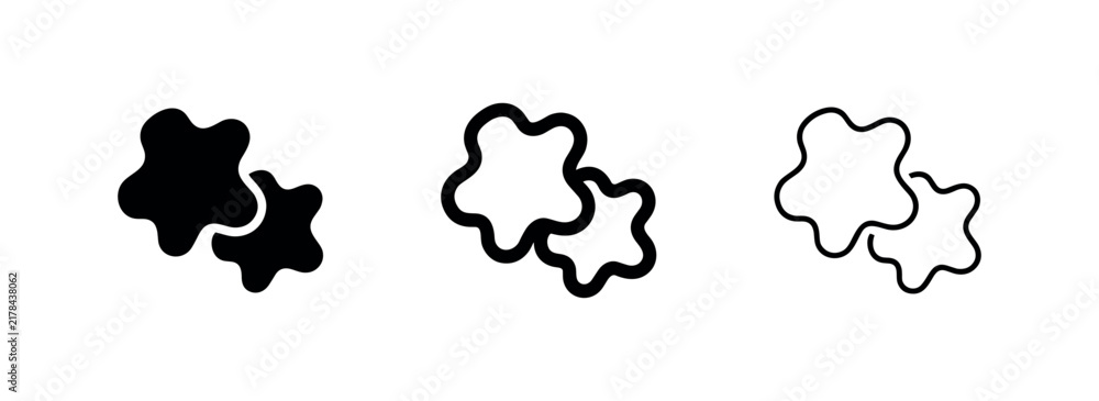 Obraz premium Abstract amoeba or blob shapes icon set. Organic fluid forms in solid, thick outline, and thin outline styles.
