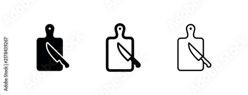 Принти на полотні Cutting board and knife icon set in solid, bold, and outline styles