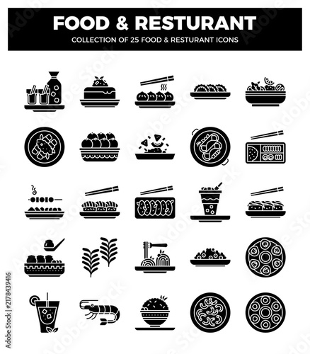 Food and restaurant icon collection a set of 25 black and white icons on a white background