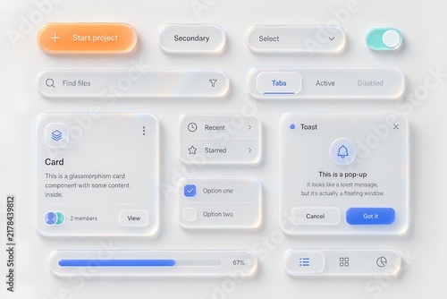 Collection of flat user interface icons and elements with a glassmorphism aesthetic userinterface flatdesign icon