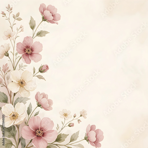Delicate Watercolor Pink Flower Floral Side Border
