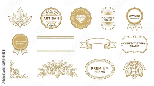 Vintage Emblem & Badge Collection: Cocoa, Award, Artisan, Frames, Ribbons