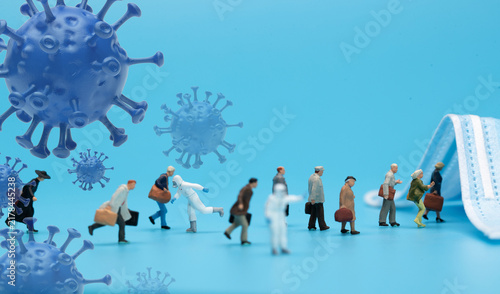 Fotografie Rescue Workers and Crowd Fleeing Virus Pandemic Emergency Scene