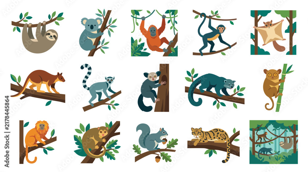 Obraz premium Flat Design Cartoon Animals - Jungle Forest Wildlife Collection
