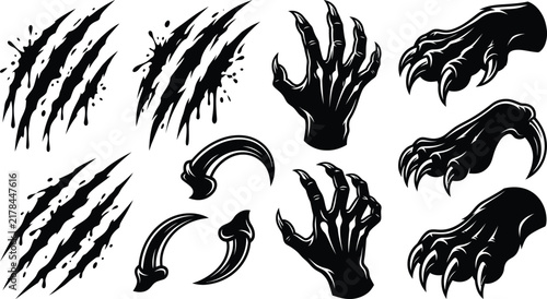 Hand Drawn Claw Scratch Marks Collection for Horror Gothic Designs