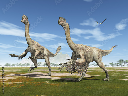 Dinosaurier Citipati in einer Landschaft