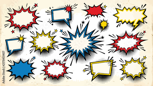 Dynamic Action Pop Art Empty Comic Speech Bubbles
