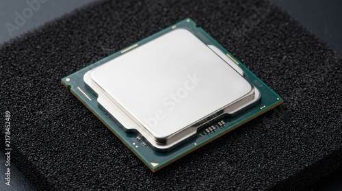 Central processing unit or CPU microprocessor chip on black foam background