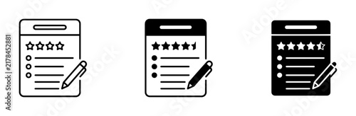 Customer Review Icons, Star Rating and Checklist, Feedback Forms, Vector Set