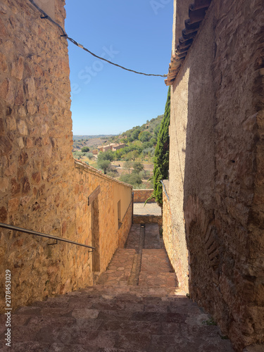 Фотография Narrow stepped alley opening to the valley below Alquezar Spain