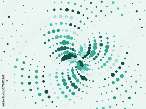 Teal halftone spiral gradient abstract background design template for creative artistic prints.