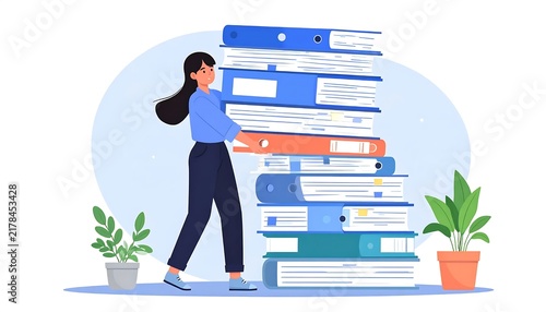 Business professional holding a stack of documents and plants.