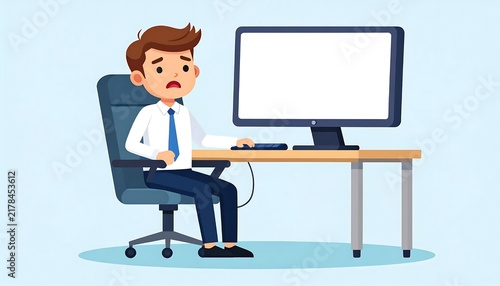 Man sitting on office chair working on laptop.
