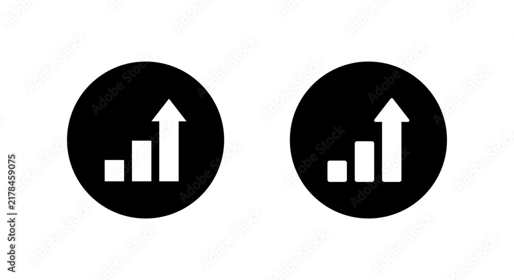 Obraz premium Growth chart icon in black circle. Business progress and upward trend symbol