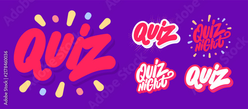Vector lettering set with Quiz and Quiz Night text for trivia events pub games competitions posters stickers banners and social media