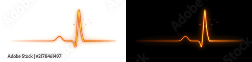 Foto Glowing orange ECG heartbeat pulse line with a flat baseline and a sharp cardiac
