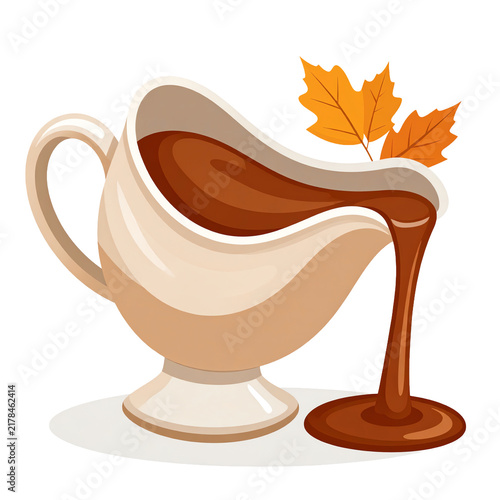 Thanksgiving Gravy Boat with Autumn Leaves