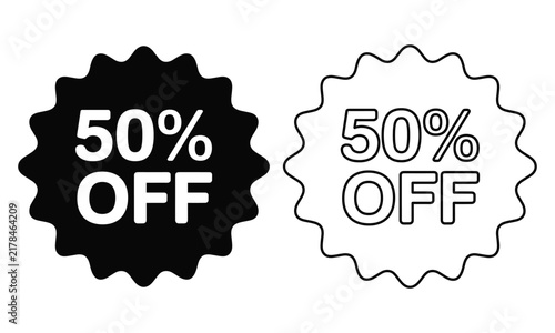 Fotografie Bold fifty percent off discount starburst stickers with high contrast lighting to create excitement in retail settings