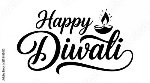 Happy Diwali calligraphy text design with a traditional diya oil lamp icon.