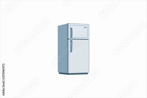 Minimal refrigerator illustration in flat vector style, featuring a modern two door fridge isolated on a light background, ideal for kitchen and home appliance concepts.
