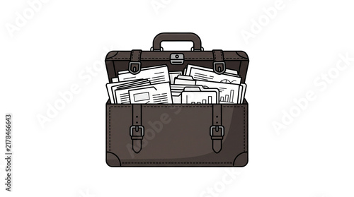 Overflowing Briefcase: A vintage leather briefcase packed with documents and papers, symbolizing a heavy workload and the essentials of business travel.