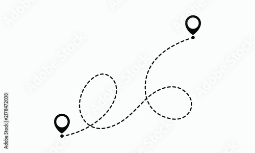 Dashed line route with start and end location pin points, looping path for maps and GPS navigation vector illustration design.