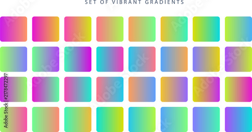 Set of vibrant colorful gradients in square shapes for modern graphic design isolated on transparent background