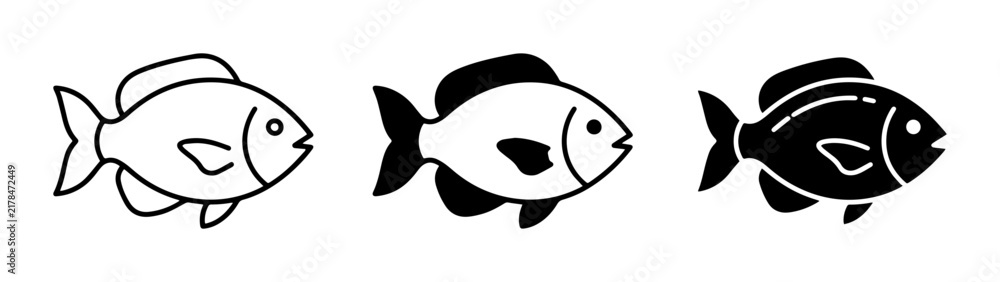 Fototapeta premium Fish Icons, Simple Aquatic Animal Graphics, Vector Set