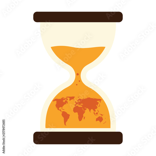 Hourglass with world map timer sand clock symbolizing global time management