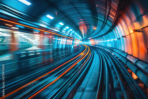 Captivating Train Movement in a Blurry Tokyo Tunnel Scene