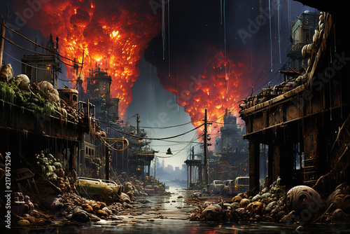 Desolate urban landscape reflecting the remnants of a once-thriving metropolis