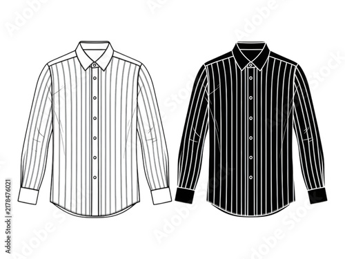 Technical fashion drawing of long sleeve button down striped dress shirts