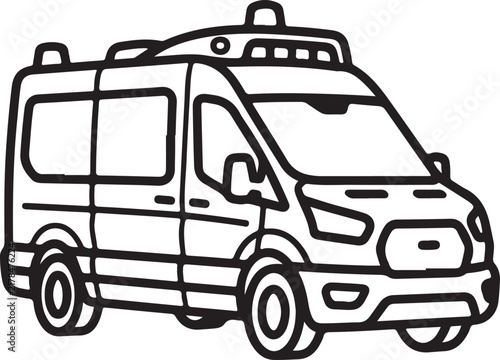 Self-driving autonomous delivery van line art illustration isolated on white background for smart logistics