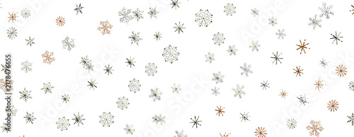 Repeating pattern of snowflakes falling for winter holiday festive celebration and background