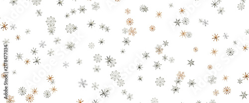 Abstract background pattern of diverse falling snowflakes for winter holidays