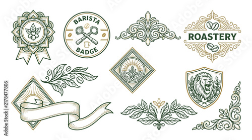 Coffee Roastery Emblem Set, Vintage Design Elements