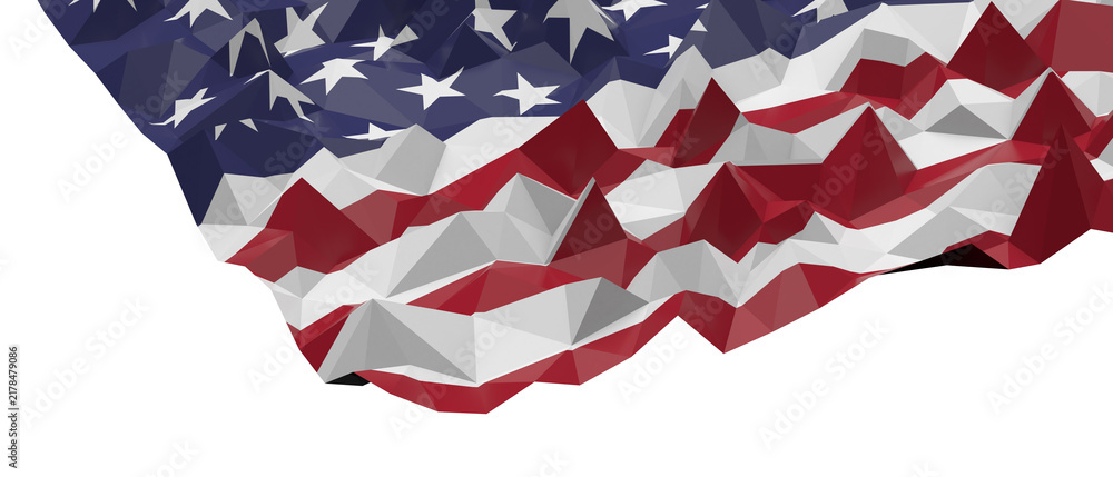 Fototapeta premium Modern abstract low poly American flag with geometric texture and sharp edges.