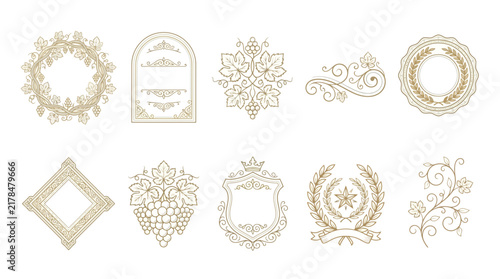 Vintage Wine Emblems & Ornaments - Grapevine Decorative Elements