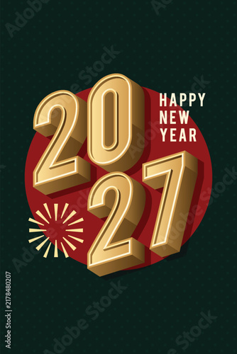 Happy New Year design featuring golden 3D 2027 numbers vector illustration