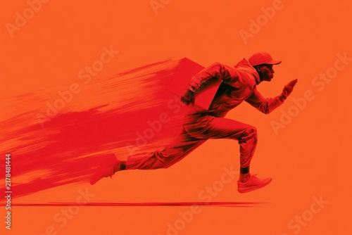 Fast postman carrying box in motion blur