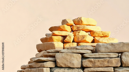 Stacked limestone blocks forming terraces, ancient architecture and timelessness concept
