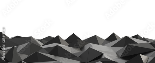 Dark geometric abstract landscape with sharp peaks and valleys in low poly style.